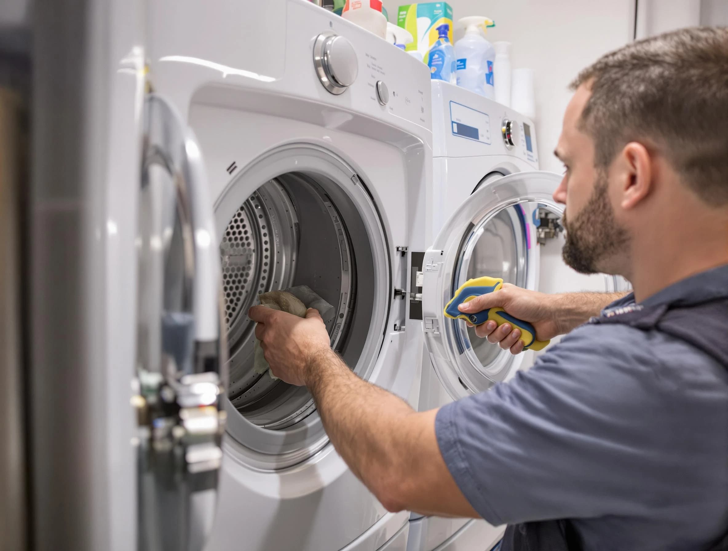 Ontario Dryer Vent Cleaning specialist removing lint buildup from a dryer lint trap system in Ontario