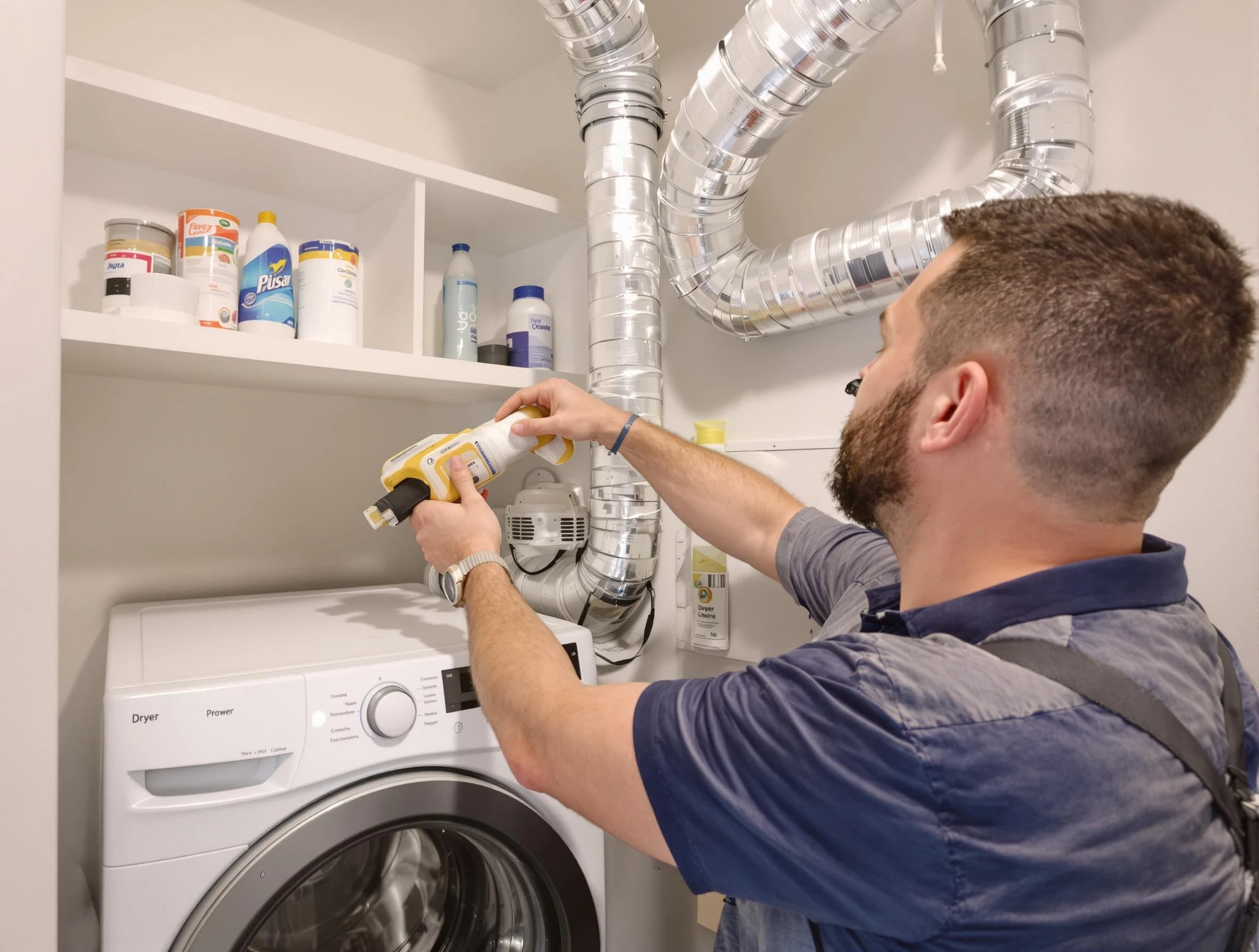 Ontario Dryer Vent Cleaning technician performing dryer vent cleaning at a home in Ontario