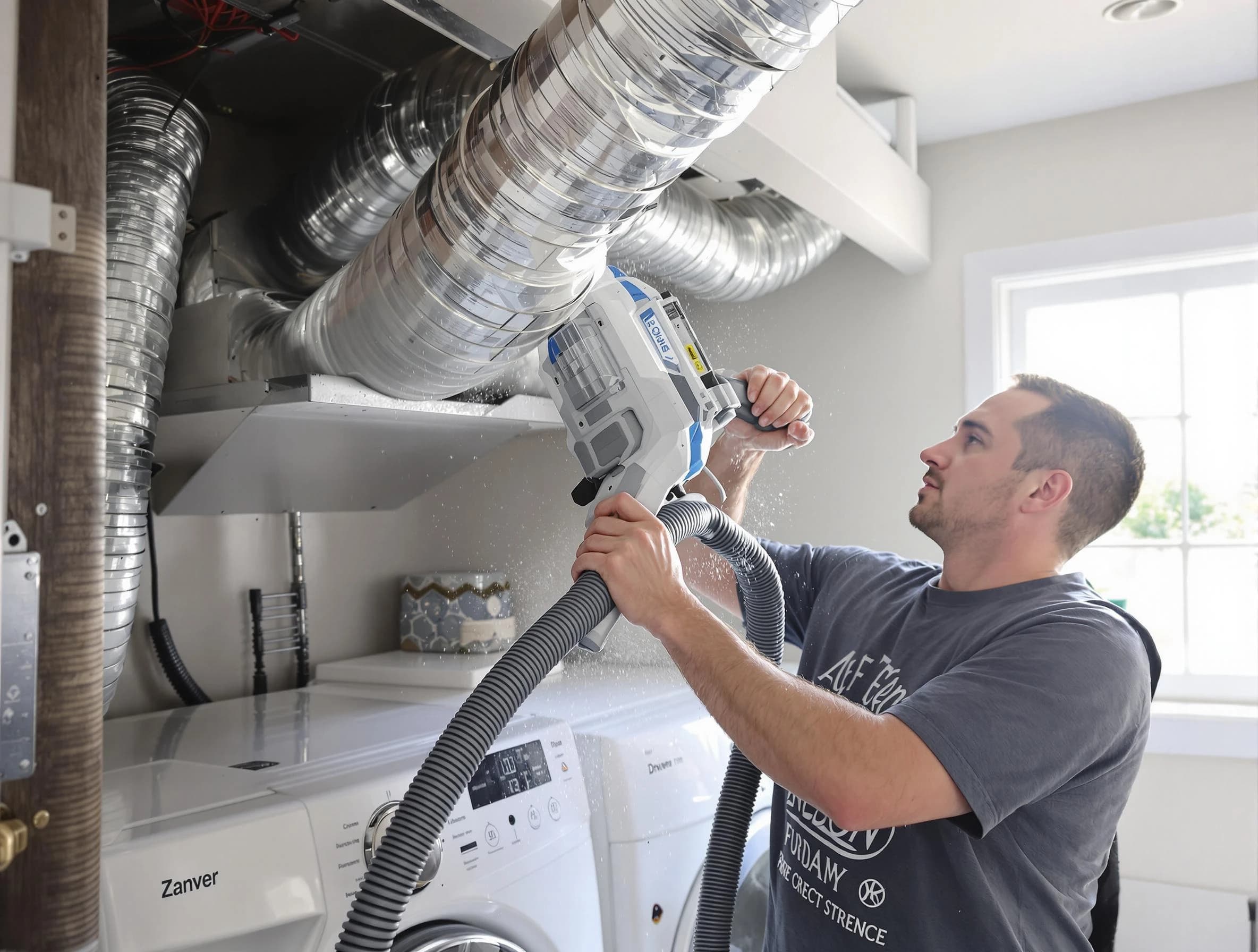 Ontario Dryer Vent Cleaning specialist cleaning deep within a dryer vent duct system in Ontario