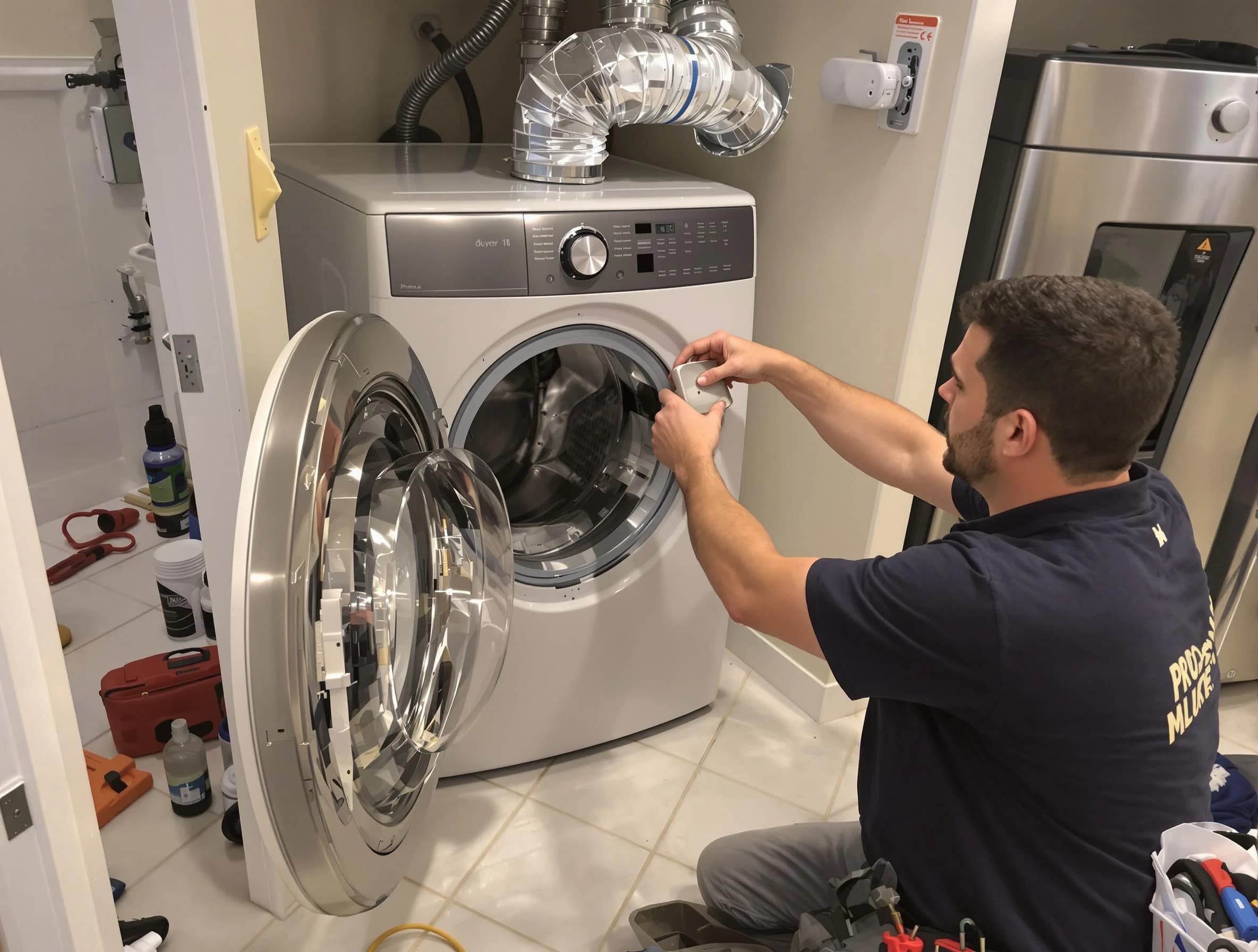 Ontario Dryer Vent Cleaning technician performing precise dryer vent hose installation in Ontario